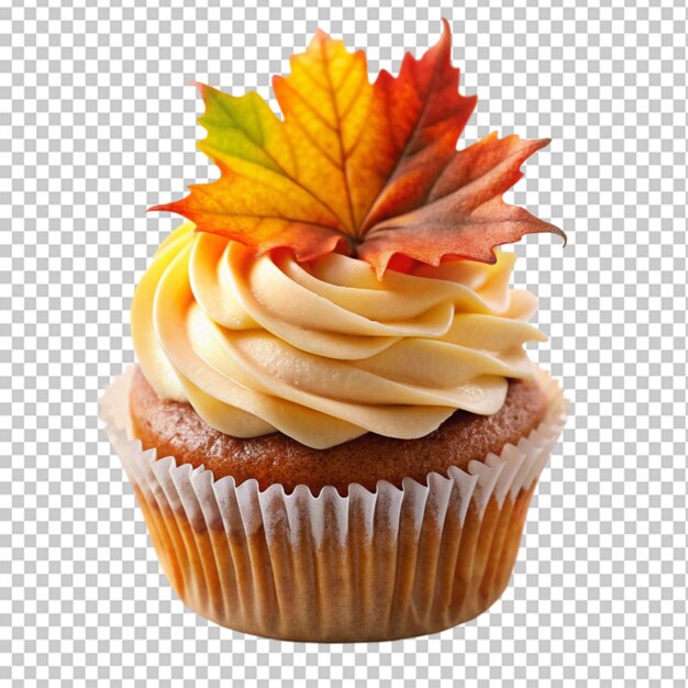 PSD autumn fall leaves cupcake on transparent background