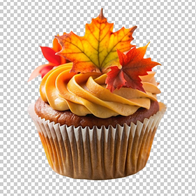 PSD autumn fall leaves cupcake on transparent background