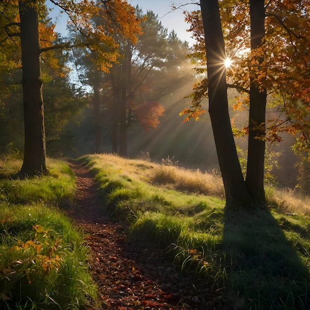 Autumn Forest Landscape in the Morning