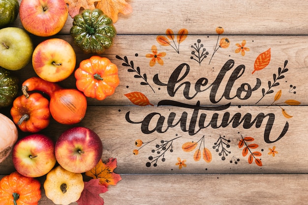 Autumn fruit and vegetables with quote