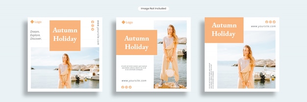 Autumn holiday social media banner template or square flyer collection