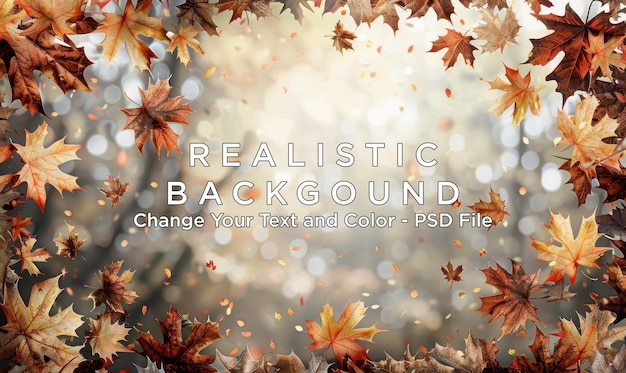 PSD autumn leaves frame with bokeh background