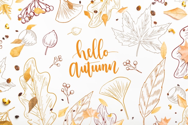 PSD autumn mockup with leaves