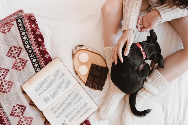 PSD autumn mockup with woman on bed