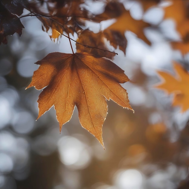 Autumn morning with morning sunshine and sparkling dew