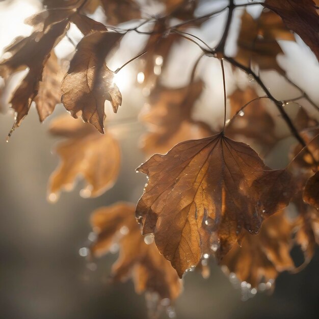 Autumn morning with morning sunshine and sparkling dew