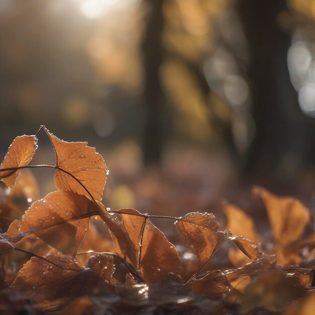 Autumn morning with morning sunshine and sparkling dew