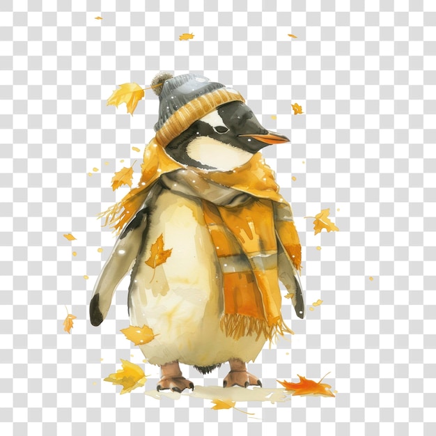 Autumn penguin wearing cozy accessories