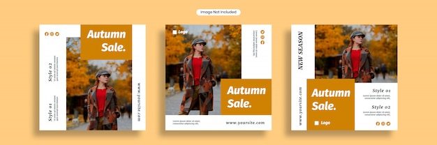 Autumn sale social media banner template or square flyer collection