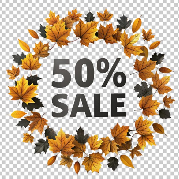 PSD autumn sale on transparent background with leaves