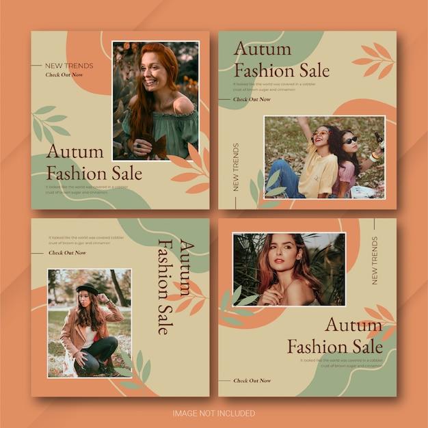 Autumn Season Sale instagram post bundle template Premium Psd