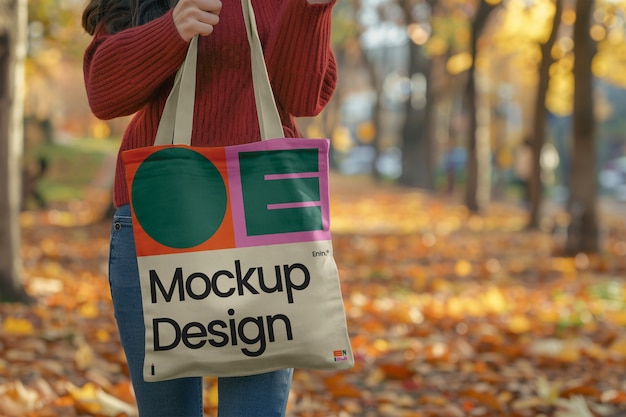 Autumn tote bag mock-up design