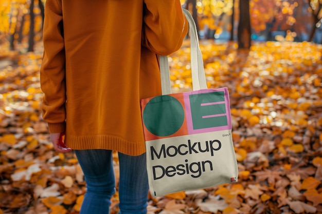 Autumn tote bag mock-up design