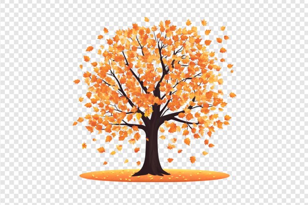 PSD autumn tree with falling leaves isolated on a transparent background