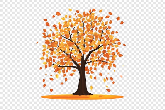 PSD autumn tree with falling leaves isolated on a transparent background