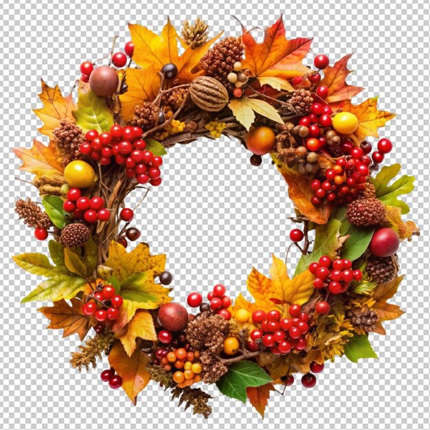 PSD autumn wreath with berries on transperent background