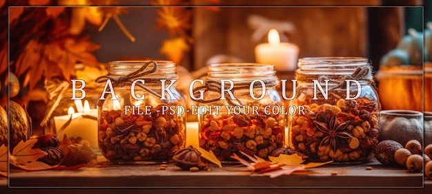 Autumnal Arrangement of Jars Filled with Dried Fruits and Nuts