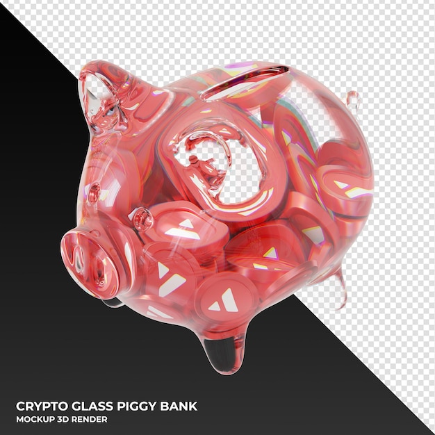 Avalanche AVAX Glass piggy bank with crypto coins 3d illustration