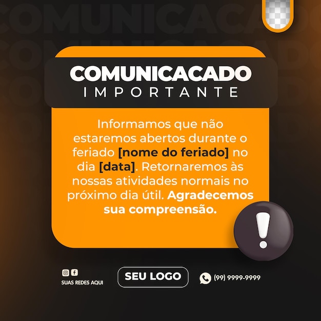 Aviso Comunicado Importante Atencao Recado