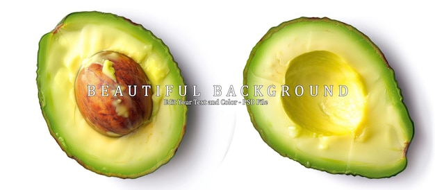 PSD avocado cut in half isolated on white background