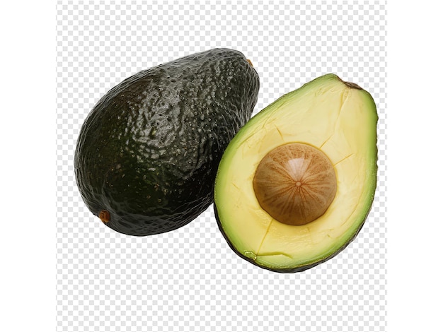 avocado cut in half and placed on a transparent background