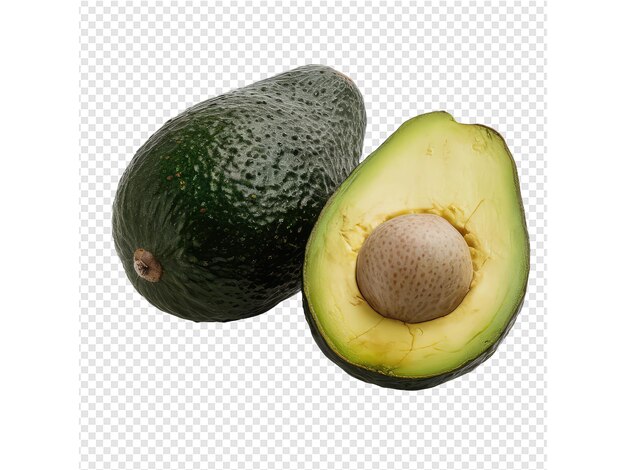 avocado cut in half and placed on a transparent background