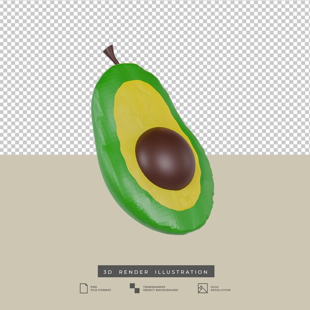 Avocado fruit 3d illustration isolated