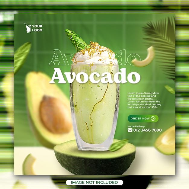 Avocado juice drink social media post or flyer template