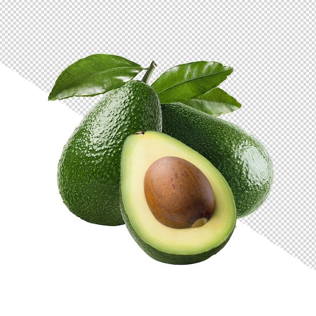 a avocado with a green leaf that says avocado