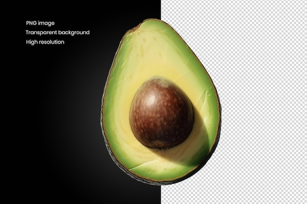 Avocado with half of a ripe its seed exposed for fruit presentation