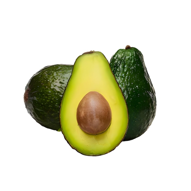 PSD avocado with leaf isolated white transparent background