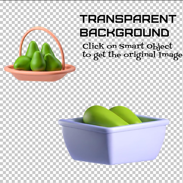 Avocados in a basket Isolated on transparent background 3D Object