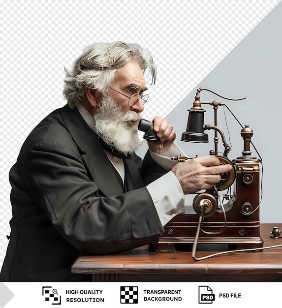 PSD awesome alexander graham bell the inventor is speaking into the first telephone prototype