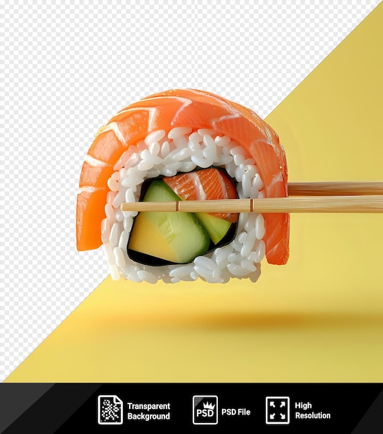 awesome chopsticks holding a piece of california sushi png psd