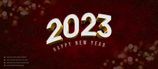 Awesome design 3d number 2023 gold style effect with red background