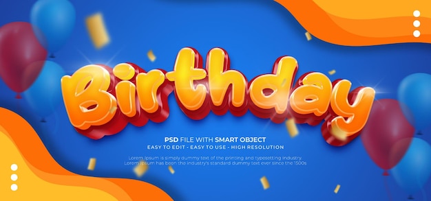 Awesome design happy birthday horizontal banner template with editable text 3d style effect