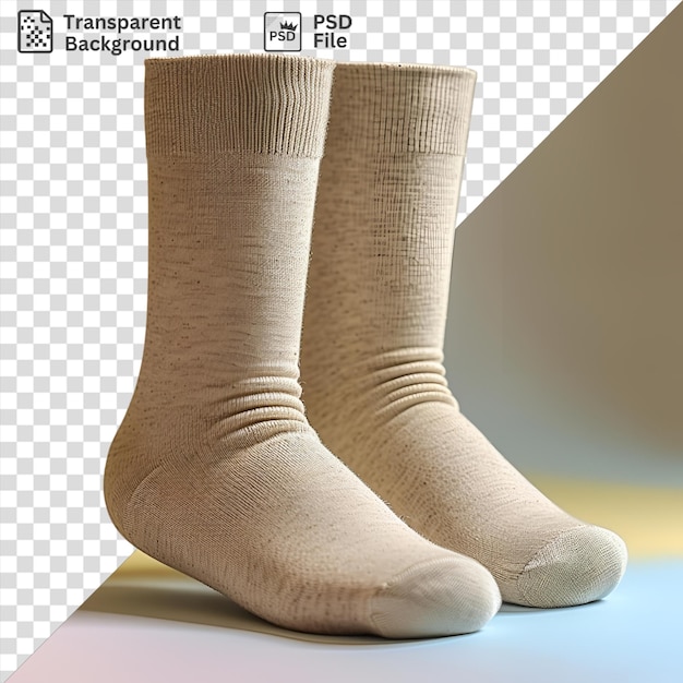 awesome front view capture a pair of socks beige cotton material fabric label