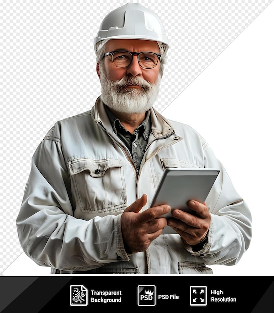 awesome a middle aged architect or engineer holding a tablet computer png psd