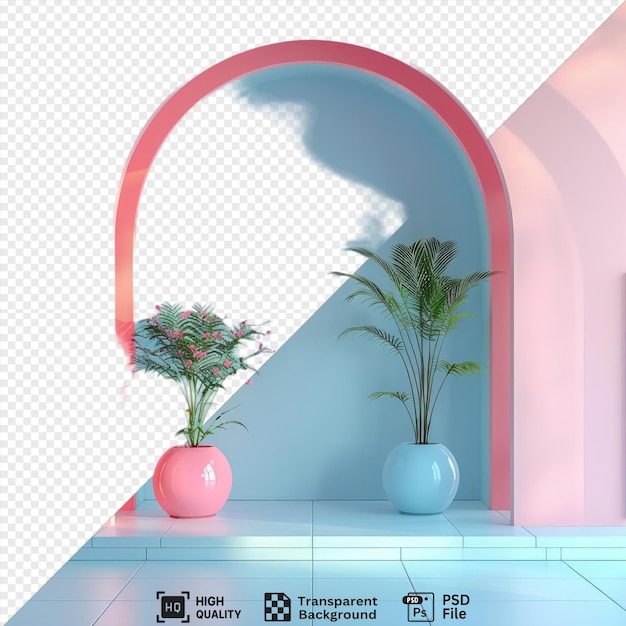 awesome pamonha plant in a pink vase on a tiled floor in front of a blue wall png