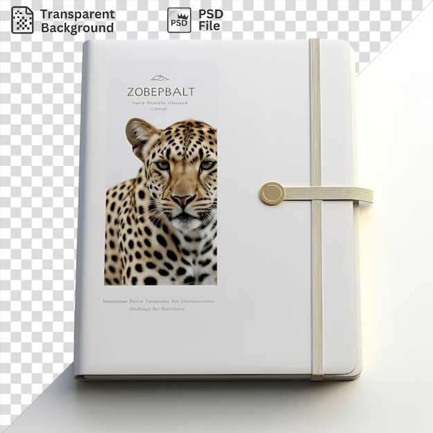 awesome realistic photographic zoographers notebook featuring a black and brown cat with pointy ears a pink nose and a black eye accompanied by a white book