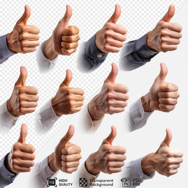 PSD awesome set of holding their thumbs up isolated on transparent background png psd