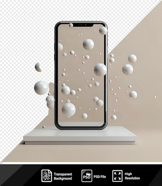 awesome smartphone mockup on background with floating spheres in the air