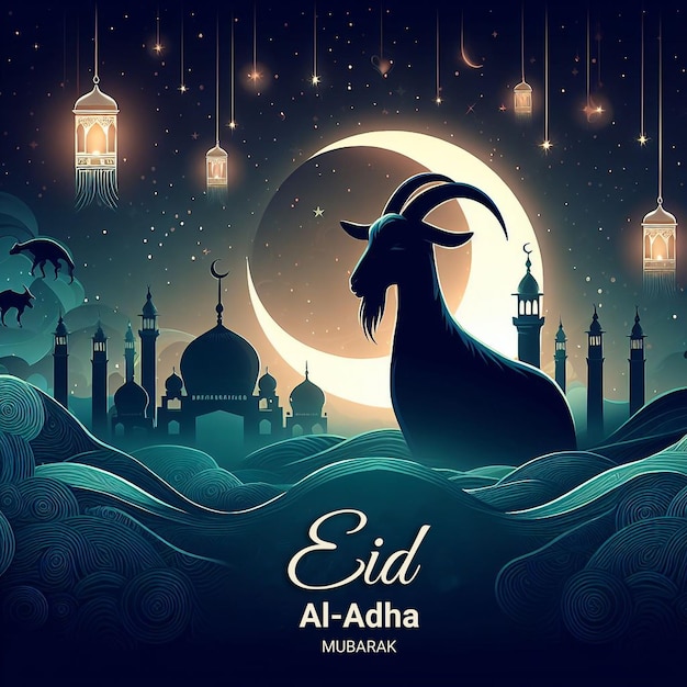 Awesome Social Media Wishes Banner for Eid Al Adha with Sheep