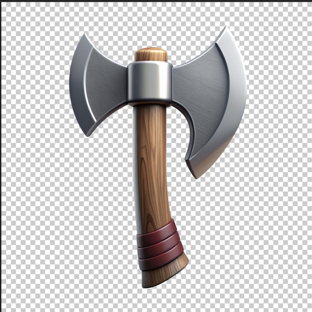 PSD axe 3d illustration rendering icon of an axe wooden axe icon isolated on white background 3d rendering axe icon