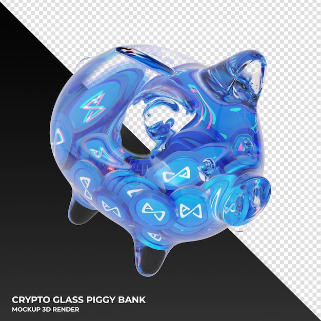 Axie Infinity AXS Glass piggy bank with crypto coins 3d illustration