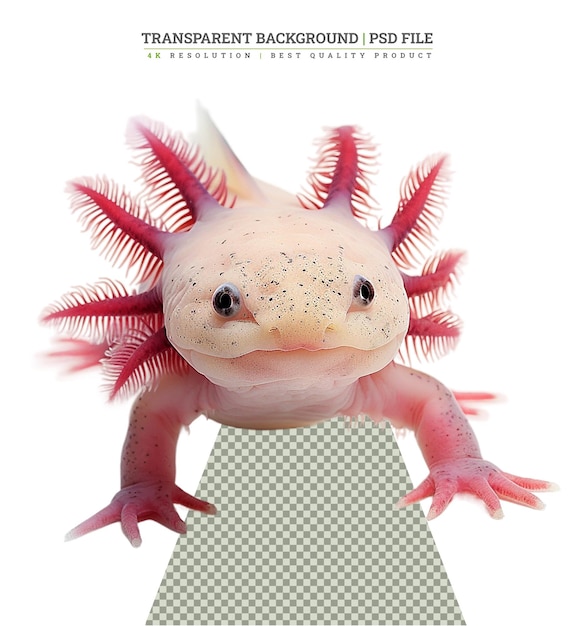 PSD axolotl ambystoma mexicanum in front of a white background