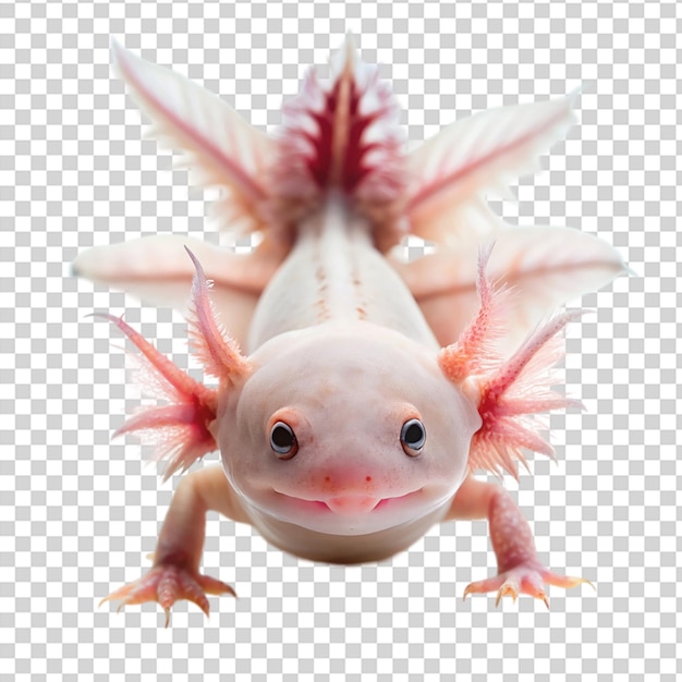 PSD an axolotl with translucent skin on transparent background