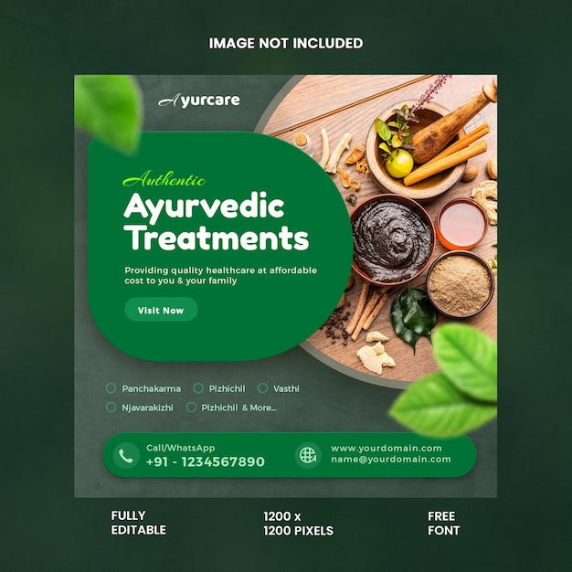 Ayurvedic treatments center and beauty care social media post and banner template