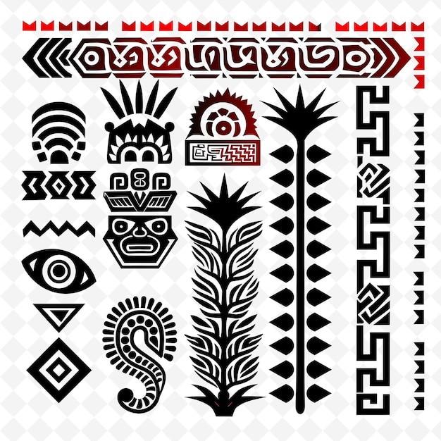 Aztec Borderlines Design With Geometric and Cultural Decorat PNG Unique Stylized Motifs Designs