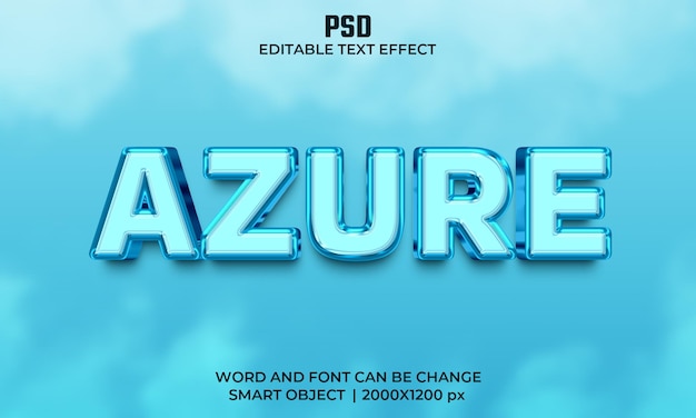 Azure blue color 3d editable text effect Premium Psd with background